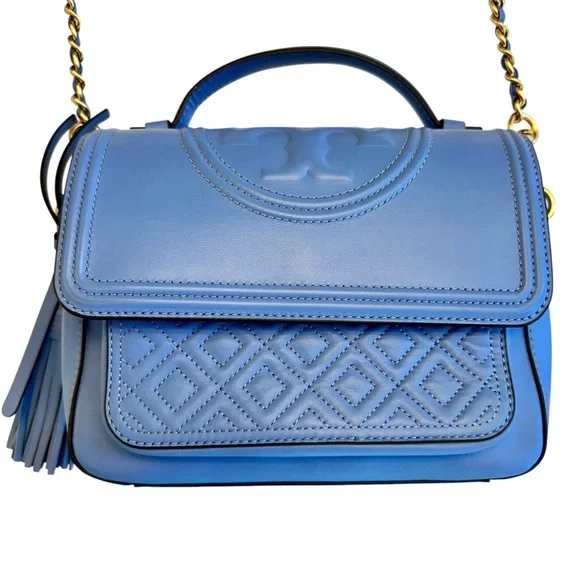 Tory Burch Fleming periwinkle small leather convertible crossbody bag lotus blue - Picture 3 of 16